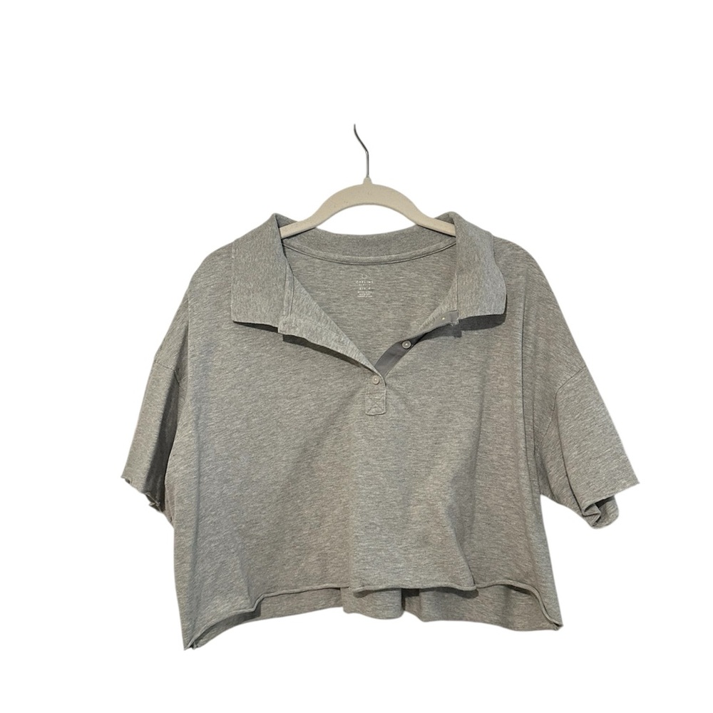 Aerie Offline Grey Distressed Cropped Oversized Polo Top Size Medium